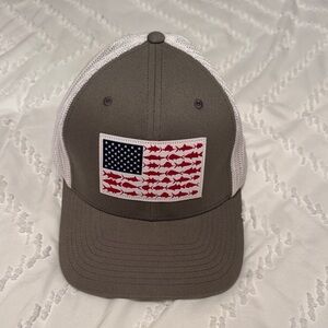 Grey Trucker Hat with American Fish Flag Patch